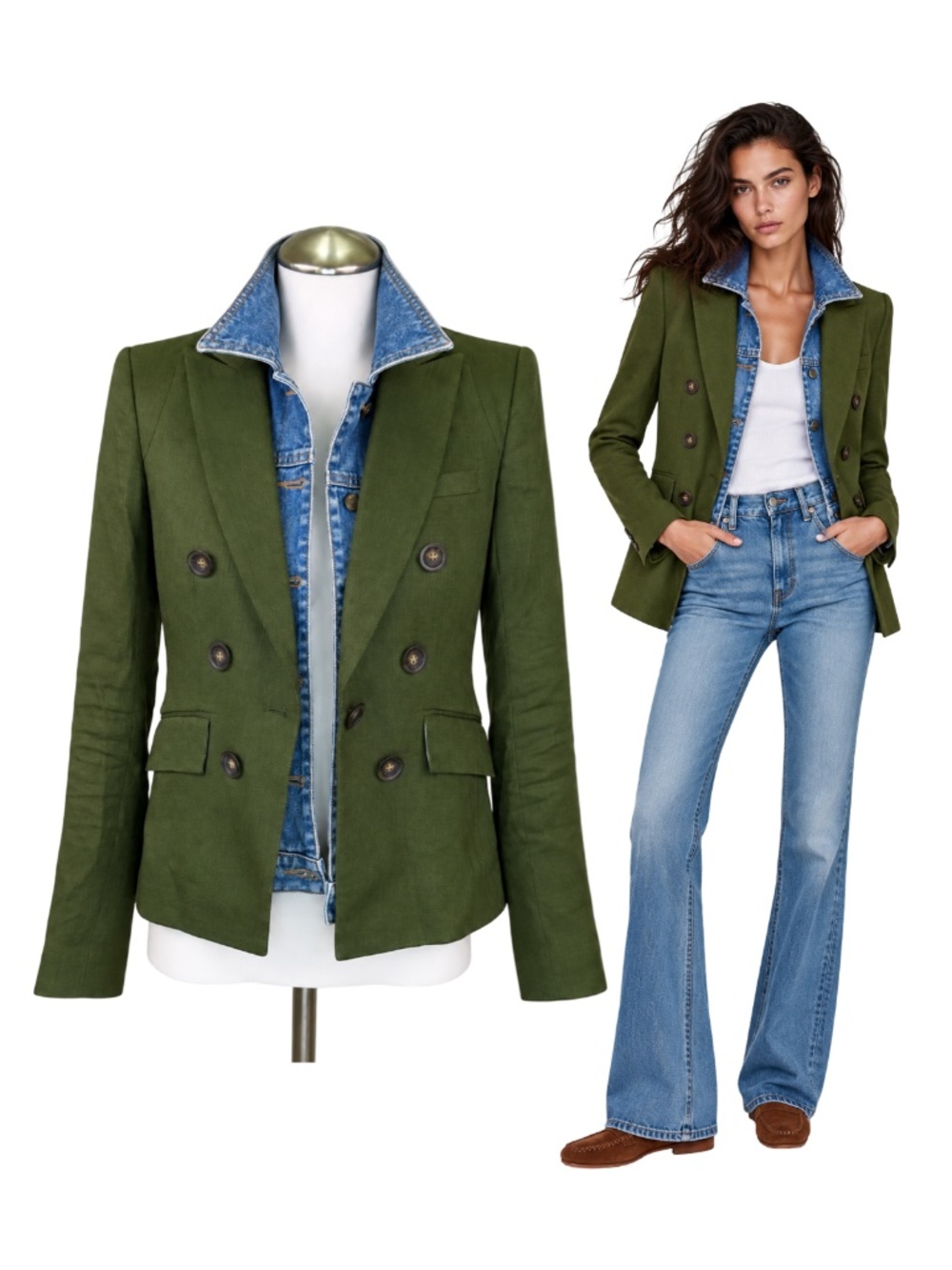 VERONICA BEARD Green Double Breasted Dickey Blazer Sz 2